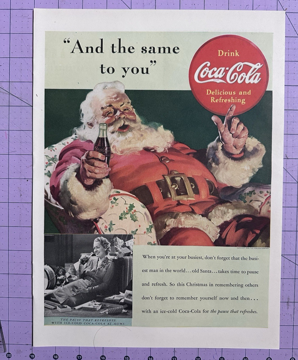 1939 VTG ORIG Coke Coca-Cola Soda Magazine Ad The Same To You Santa Christmas